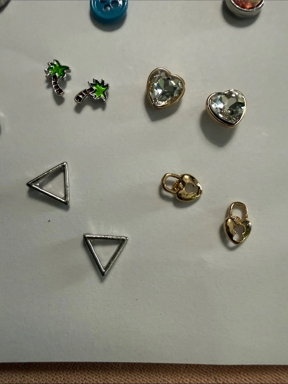 Assorted Small Pet Accessory Earrings - Green, Blue, Pink, Silver, Gold